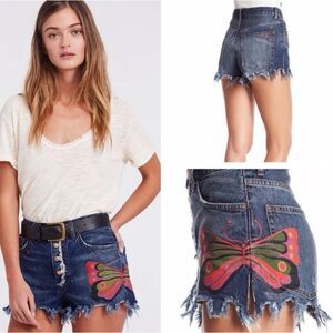 Free People We The Free Fields of Sun Denim Shorts Size 25